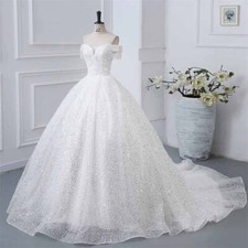 White Off-Shoulder Sequin Wedding Dress for Bride   Formal Gown
