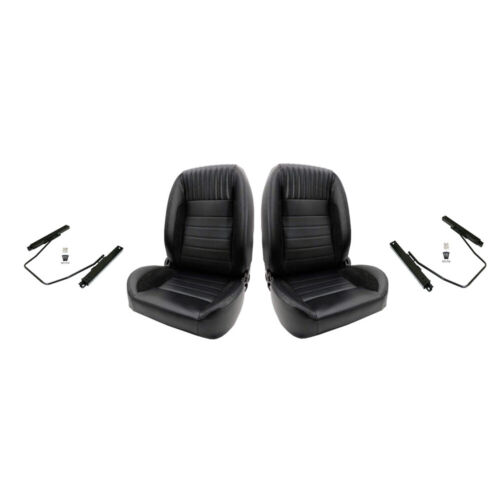 Classic Retro Style Low Back Bucket Seats Quick Tilt Lever Black PU Leather Pair - Picture 1 of 11