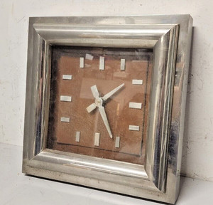 LARGE DECO CHROME WALL CLOCK BY SAKS  FIFTH AVE