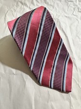 ERMENEGILDO ZEGNA Silk Tie Made in Italy Red/Blue Stripes 60"x3.5"