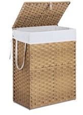 Laundry 90L Hamper W/Lid, Hand Woven Pp Rattan Laundry Basket, Removable Liner