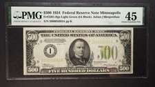 1934 $500 Federal Reserve Note Minneapolis Fr#2201-Ilgs Light Green Seal PMG 45