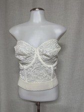 SMOOTHIE White Lace Bustier Corset Bra Backless Longline Vintage 40DD