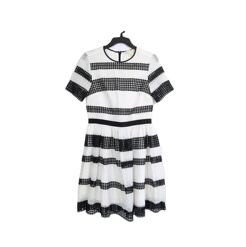 Abito Michael Kors pizzo tg 6 donna NUOVO nero bianco a righe aderente svasato elegante