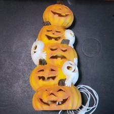 Vintage Light Up Halloween Ceramic Stacked Pumpkins Ghosts Jack O Lantern 15"