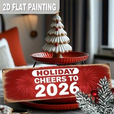 2D 1PC Large Retro 2026 Happy New Year Wall Sign Red Decor Home Family 4 16In