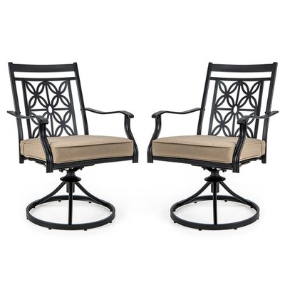 Patio Swivel Chair 2 PCS Outdoor Bistro Dining Chair Blossom Pattern Backrest