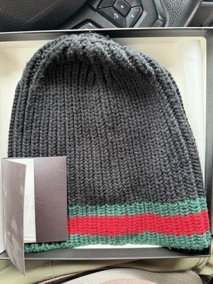 Gucci Web Stripe Knit Beanie Hat Black Green Red Wool Made In Italy M