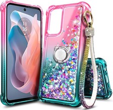 Samsung Galaxy A16-5G Phone Case Pink/Aqua Bling Sparkly Glitter Cover for Wom