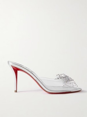 $1295 Christian Louboutin aqua crystal clear pvc slides sandals