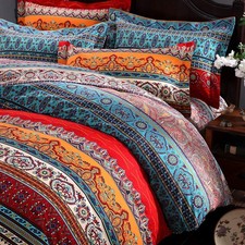 Boho Duvet Cover Set 100 Brushed Cotton Colorful Stripe Exotic Style Bohemia...