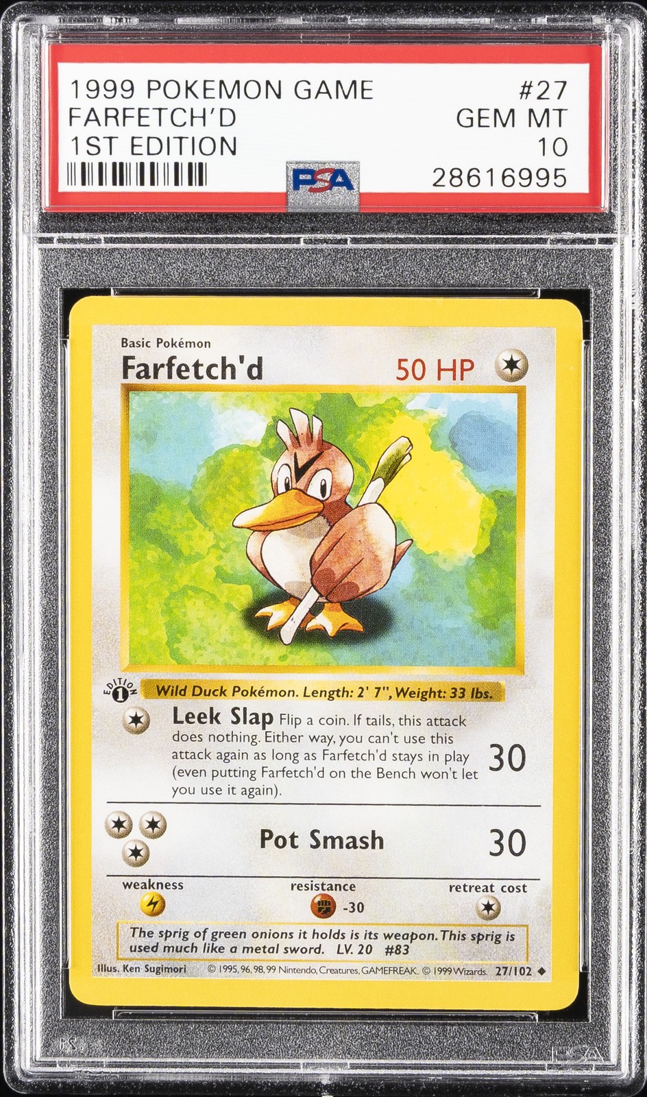 1999 POKEMON BASE SET 1ST EDITION #27 FARFETCH'D PSA 10