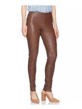 Halston Heritage Lamb Leather Leggings Ankle Zip Buttery Soft In Brown Size 2