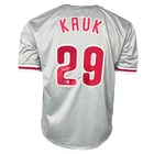 John Kruk Signed Philadelphia Grey Baseball Jersey (Beckett)