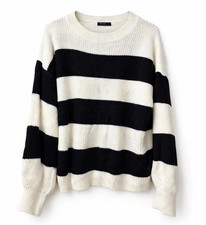 Women s Oversized Striped Knit Sweater Black ...