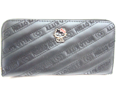 Sanrio Licensed Hello Kitty Kawaii Black Leather Zip Around Long