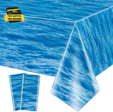 2 Pack Ocean Wave Tablecloths - Disposable Plastic Ocean Water Table Cover for O