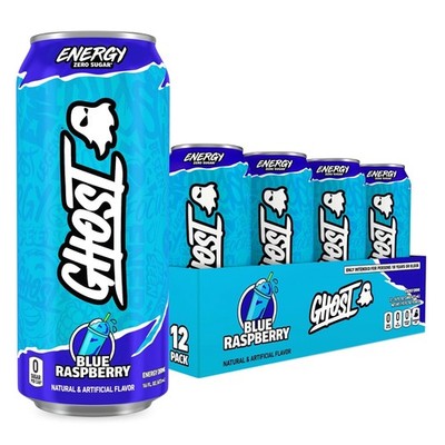 GHOST Energy Drink, Zero Sugars, 12-Pack, Blue Raspberry, 16oz