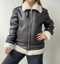Women's B3 Real Sheepskin Leather Flying Aviator Premium Jacket Oversize Coat