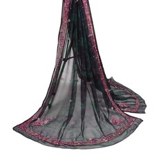 Sushila Vintage Green Tie-Dye Dupatta Embroidered Pure Chiffon Floral Long Stole