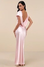 Lulus Captivating Presence Satin Cowl Back Maxi Dress Pink Basic Sleeved Medium