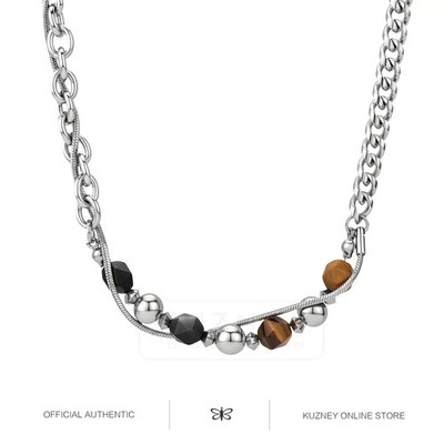 Kuzney Tiger-eye stone wrapped necklace Trendig Halsketten schlicht Anhänger