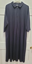 Ulla Popken Women's Collared 3/4 Sleeve 1/2 Zip Midi Dress - Navy Blue - 20/22