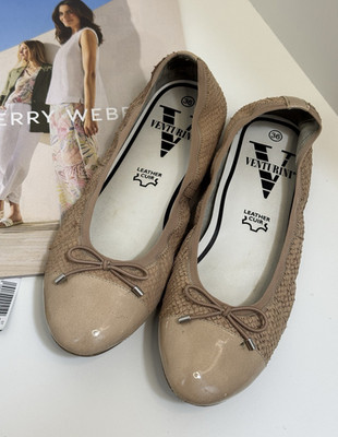 Venturini Damen Ballerinas Leder Beige Slip-On Schleife EU 36