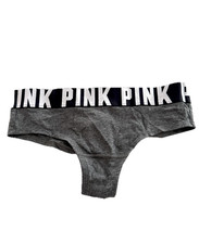 Victoria's Secret PINK Logo Cheekster Panty Heather Anthracite Wide Band