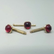 Vintage Red Glass Cabochon Tuxedo Stud Button...