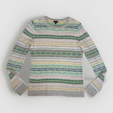 Talbots Fair Isle Crewneck Sweater Small Cozy Winter Cotton Merino Wool Viscose