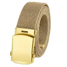 BC Belts Canvas Web Belt Military Style with Brass Buckle and One Size, Tan