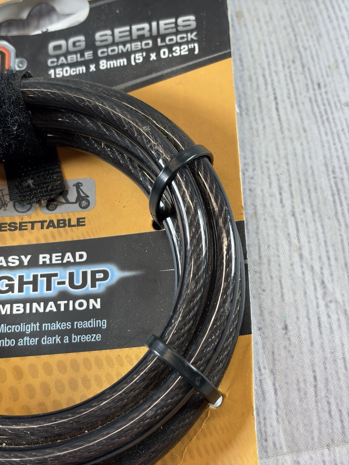 OnGuard OG Series Cable Combo Lock -New In Package -Light Up Bike Lock