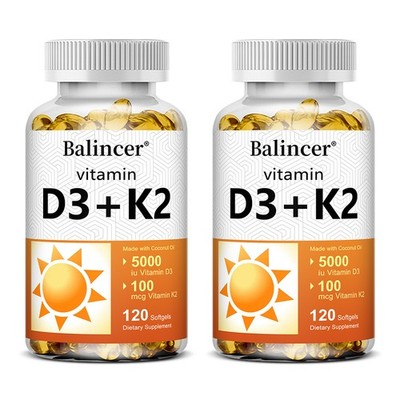 Vitamin D3 5000 IE +K2 MK7 100mcg 2x120 Weichkapseln Knochen Immunsystem Kokosöl