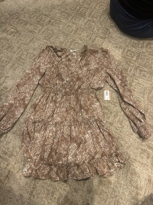 Women s MINE Layered Smock Neck Dress Brown Size S