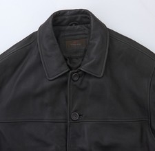 Vintage Leather Jacket Mens Size L Large Classic Fit Button Up Grey Point Collar