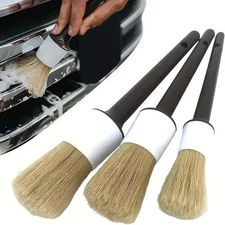 3PCS Car Detailing Brush Set Boar Hair Bristle Interior Exterior Cleaning Tool