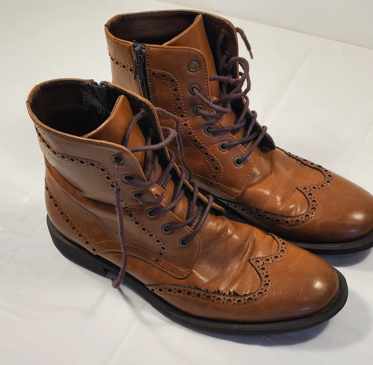 Kenneth Cole Unlisted Men\'s Blind Sided Wingtip Perforated Boots Cognac Size 8 Belmont Cognac/Brown Leather Wingtip Combat Boots main image 3