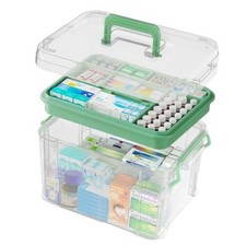 15QT Clear Medicine Organizer Box with Handle, Plastic Medicine Large Green