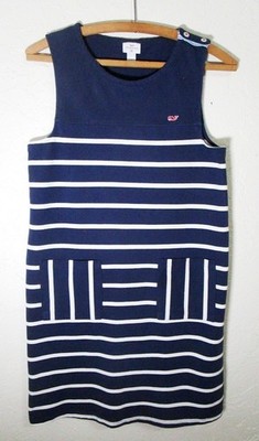 Vineyard Vines For Target Girls Knit Navy White Stripe Sleeveless Dress Sz 14/16