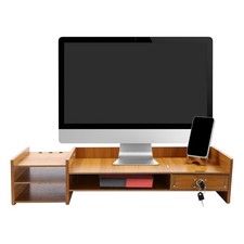 Computer Monitor Desk Stand Adjustable Wood Display Organizer Movable Floor S...