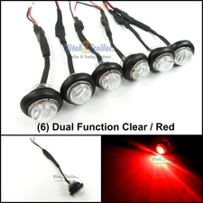6 - Clear lens Red 3/4" LED lights 3 wire Dual function Clearance Marker Trailer