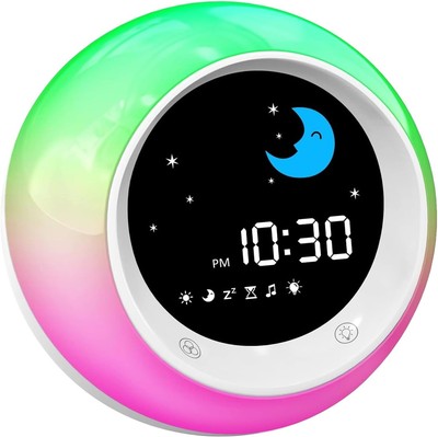 FiveHome Kinderwecker Schlaftrainer 9 Nachtlichter Soundmaschine Snooze Timer