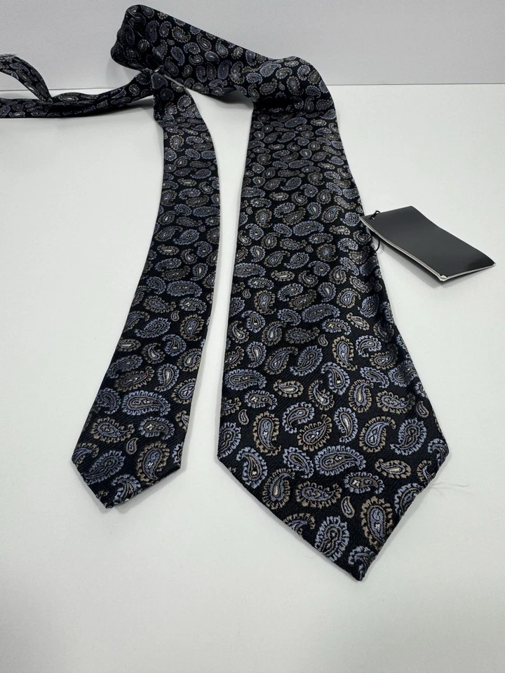 Corbata de seda Jos A Back Signature Collection nueva con etiquetas 59” X 3,5” negro azul cachemir Foto 3 de 4