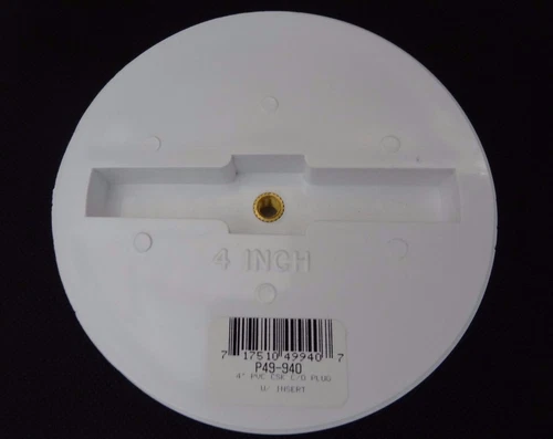 Jones Stephens P49940 White PVC Countersunk Cleanout Plug w/ Insert 4"  Lot of 2 - Picture 3 of 5