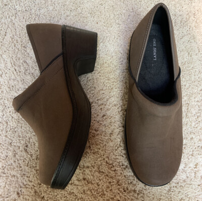 LANDS' END Brown Suede Slip On Clogs Mules Women's Shoes