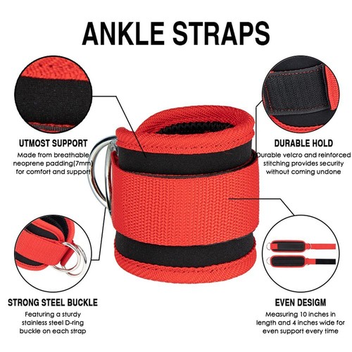 Cable Ankle Straps Gym Workouts Double D-Ring Ankle Cuffs Leg Strength Trainer - Picture 7 of 17