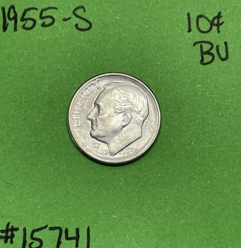 1955 S Roosevelt Dime 10c BU Uncirculated Mint State 90% Silver