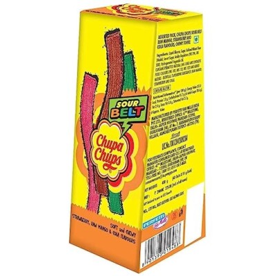 Chupa Chups, Sour Belt, Mixed Fruit Flavour, Soft & Chewy stick  Pack, 48 units