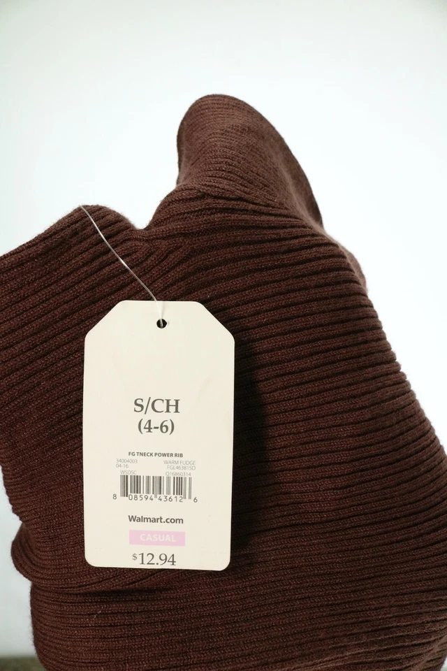 Camisa acanalada eléctrica cuello alto manga larga marrón gloria descolorida para niñas pequeña ¡NUEVA! Foto 3 de 4